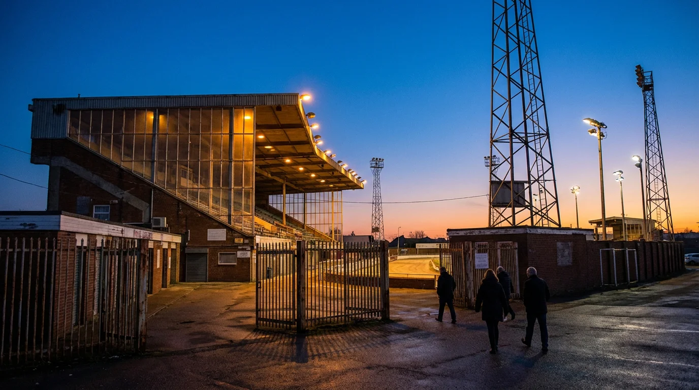 Crayford greyhound stadium exterior view during its final years of racing