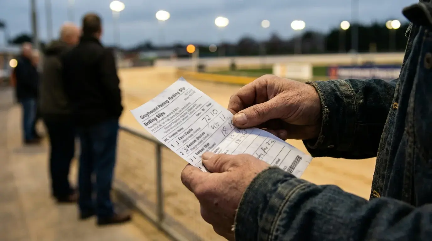 Greyhound racing each-way betting slip showing win and place components